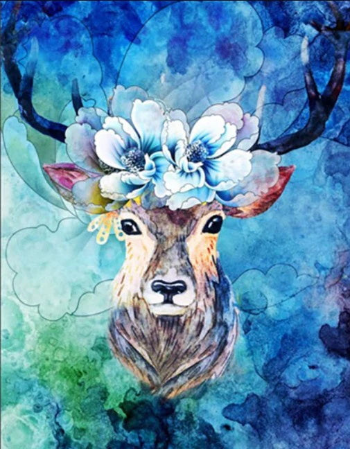 Deer with Flowers Head