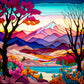 Colorful Mountain Range Stained Glass