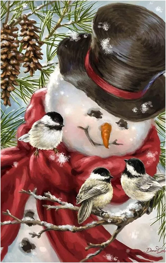 Snowman & Three Birds