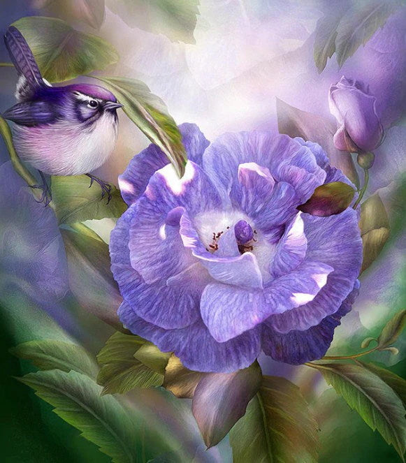 Purple Flowers & Bird