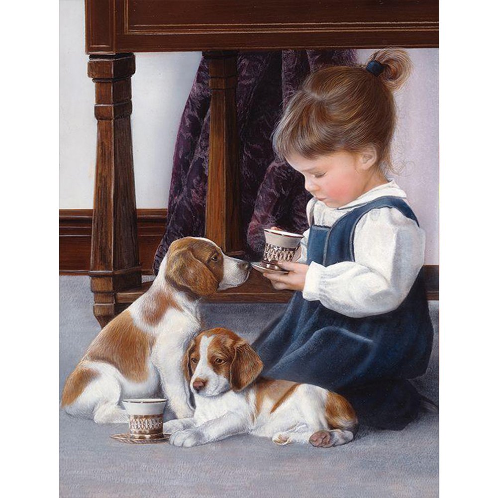 Girl and Her Pet Dogs